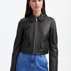 Madewell Shrunken Zip-Front Jacket in Leather, true black